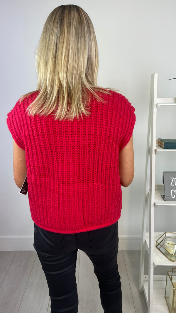 Anna - Chunky Knit Red Waistcoat