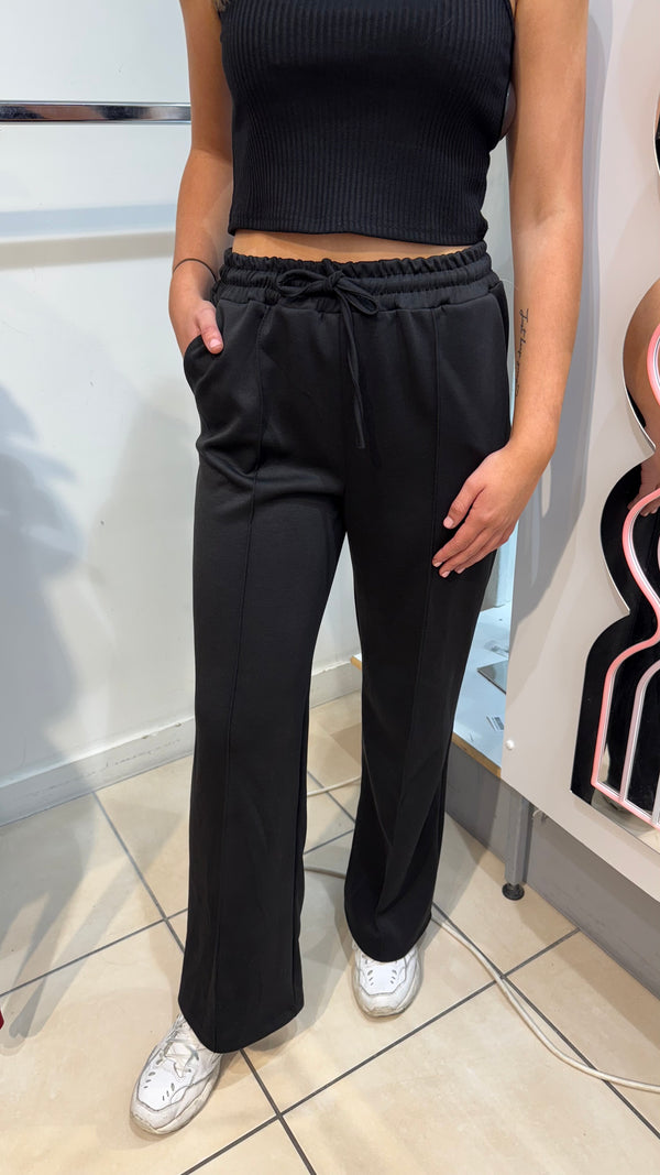 Willow - Black Elastic Waist Seam Wide Leg Joggers