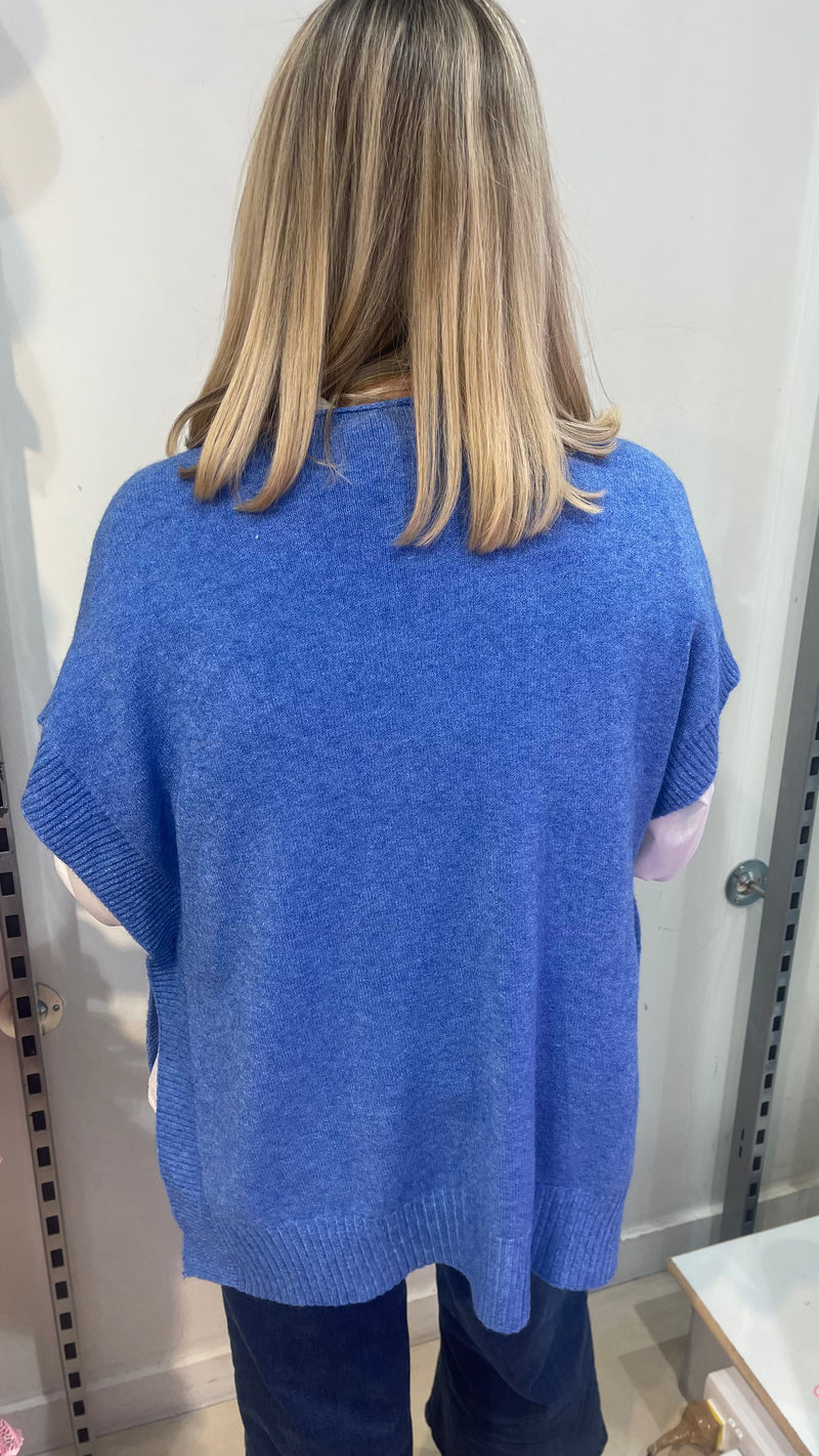 Toni - Denim Blue Soft Button Knit Tank