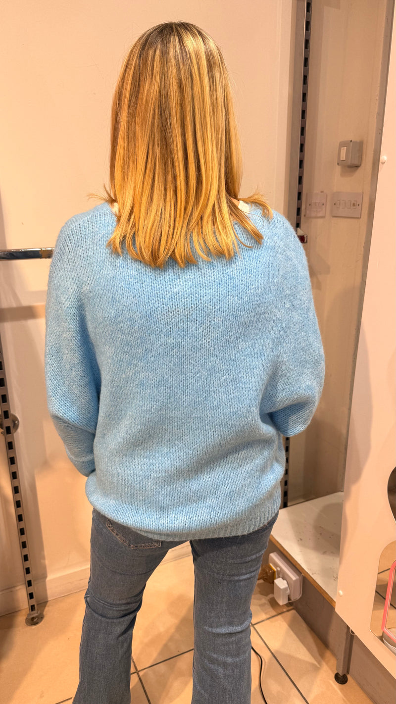 Nella - V neck Knit Jumper Blue