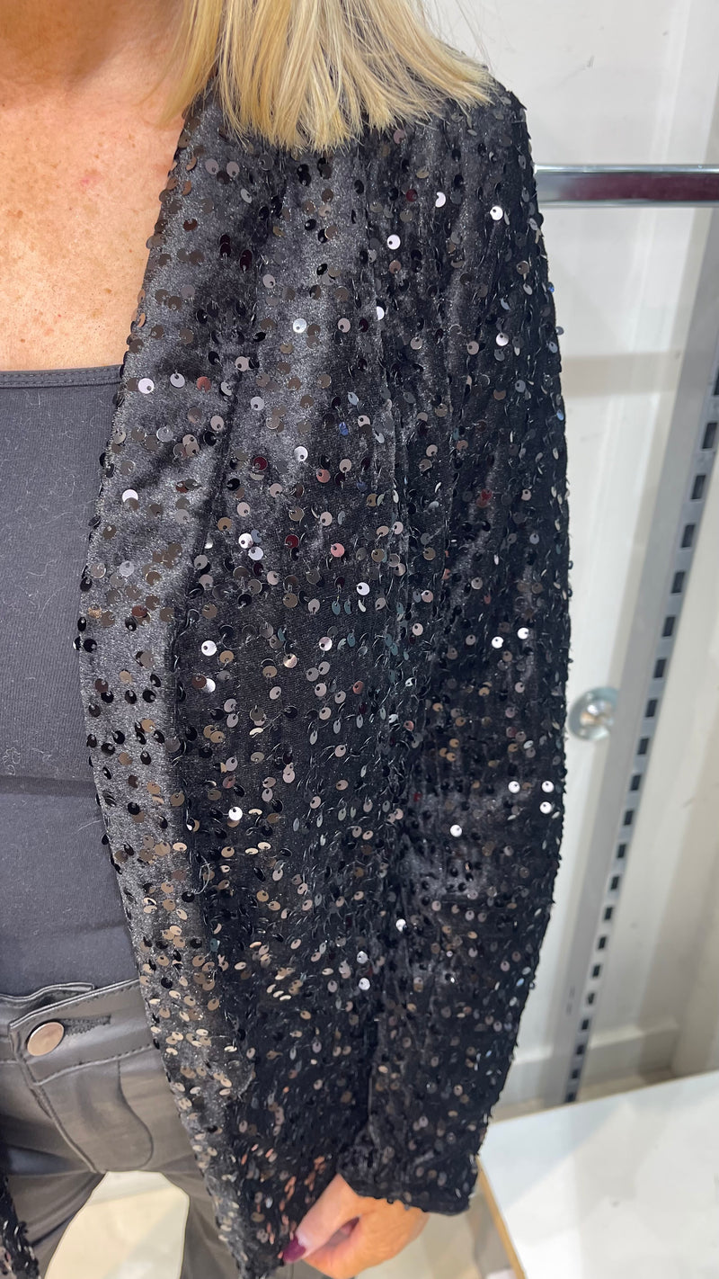 Kay - Black Sequin Lined Jacket