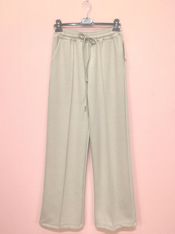 Willow - Beige Elastic Waist Seam Wide Leg joggers