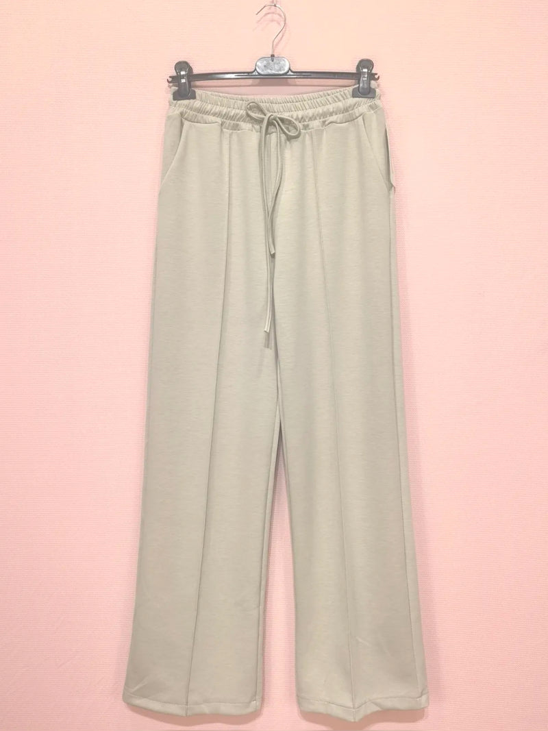 Willow - Beige Elastic Waist Seam Wide Leg joggers