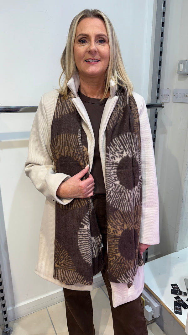Suzie - Brown/Cream Circle Print Winter Scarf