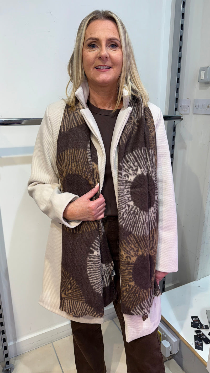 Suzie - Brown/Cream Circle Print Winter Scarf
