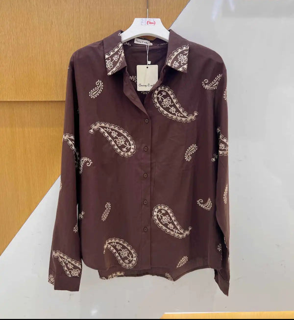 Delta - Chocolate Paisley Embroidery Cotton Shirt