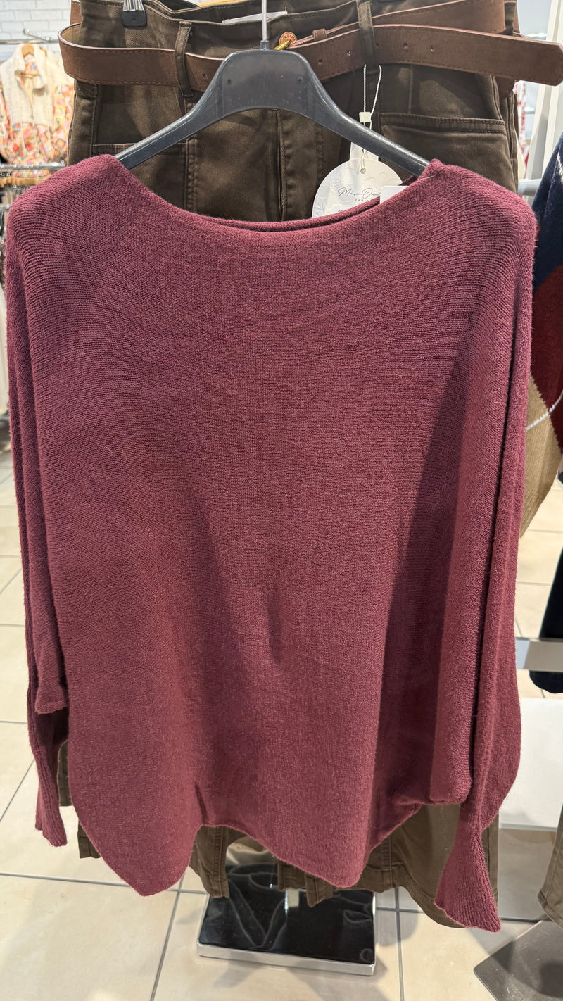 Orla - Dark Wine Soft Bat-Wing Jumper