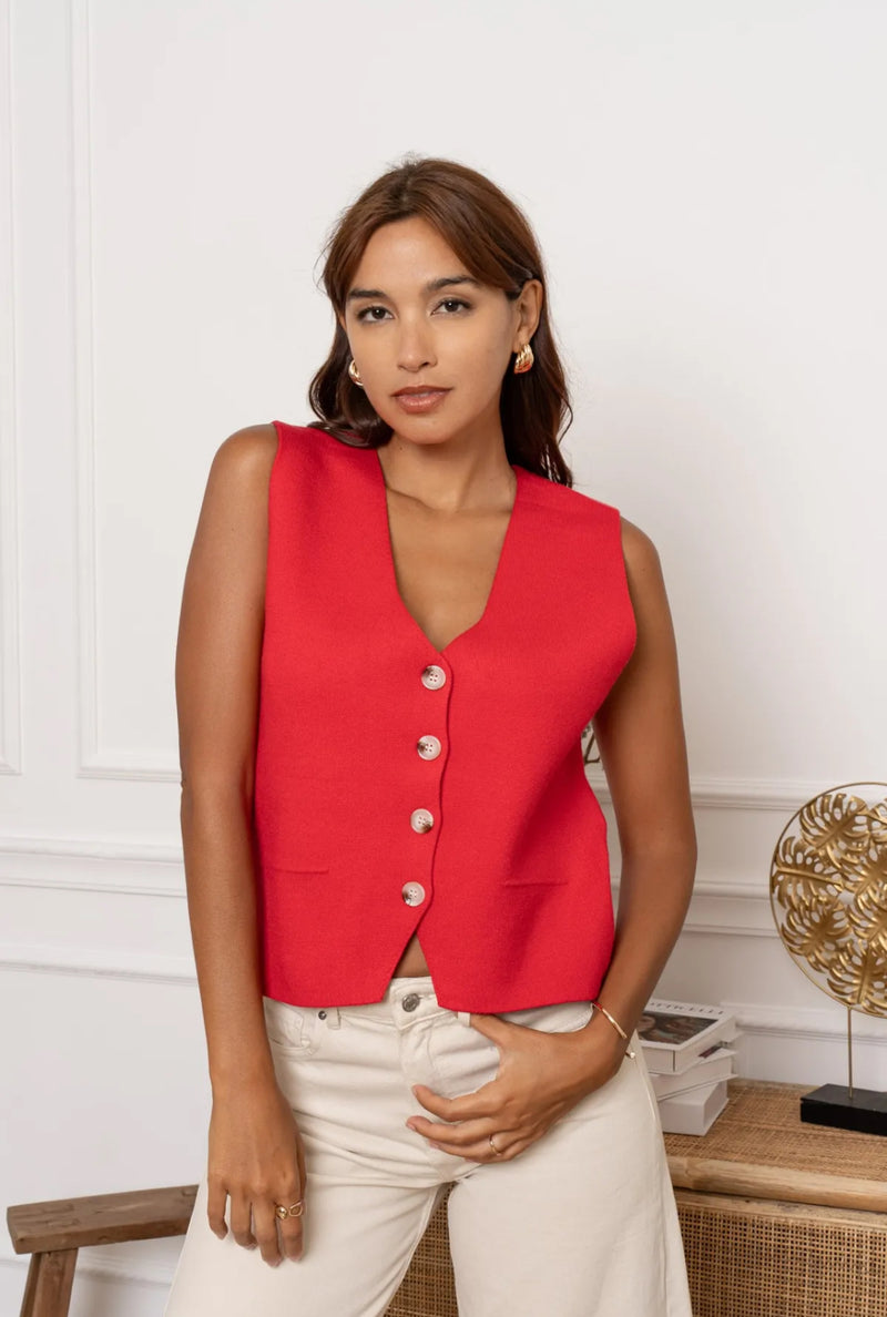 Sam - Red Button Knit Waistcoat