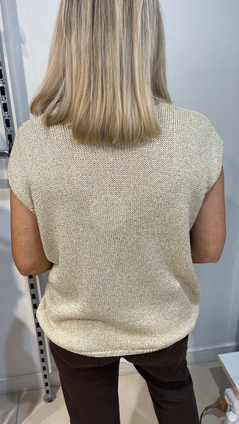 Anna - Gold Lurex Button Knit Waist coat