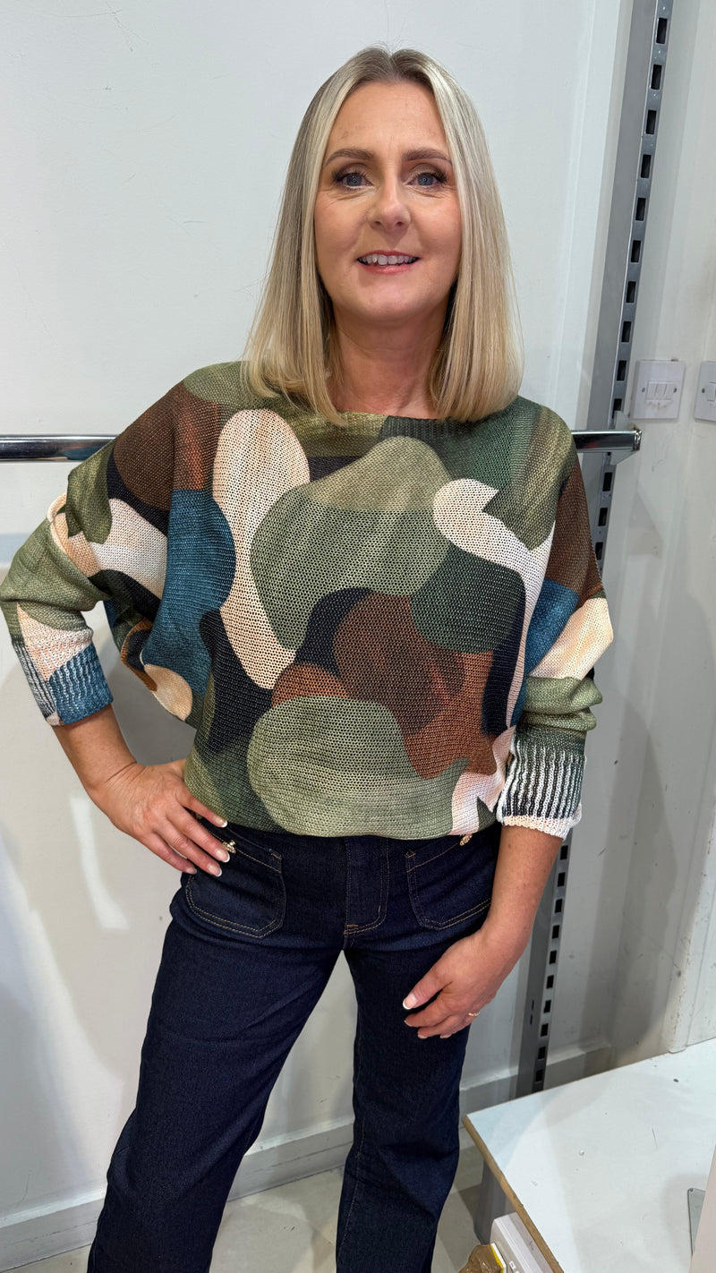 Laura - Green/Blue Abstract Fine Knit