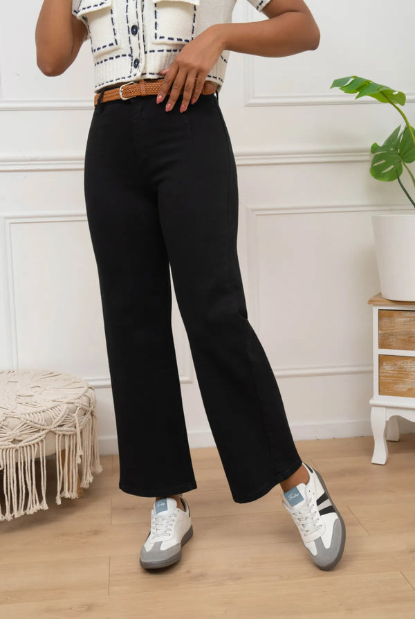 Jake - Black Denim Belted Cropped Jeans