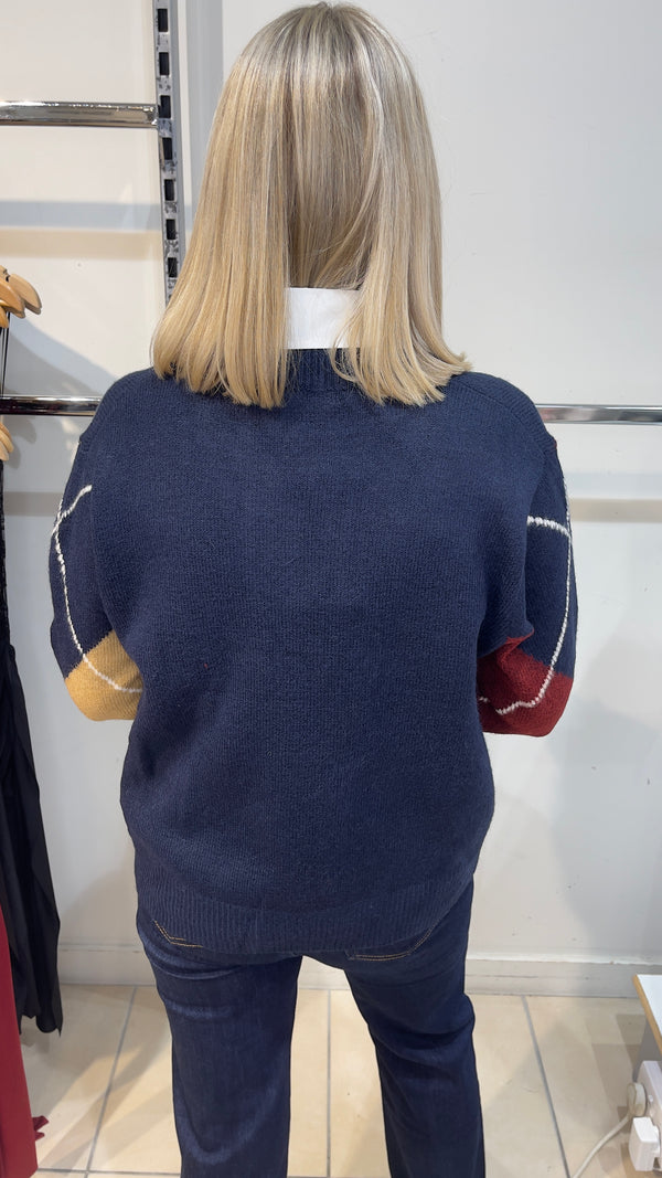 Aoife - Two in One Argyle Shirt Knit jumper