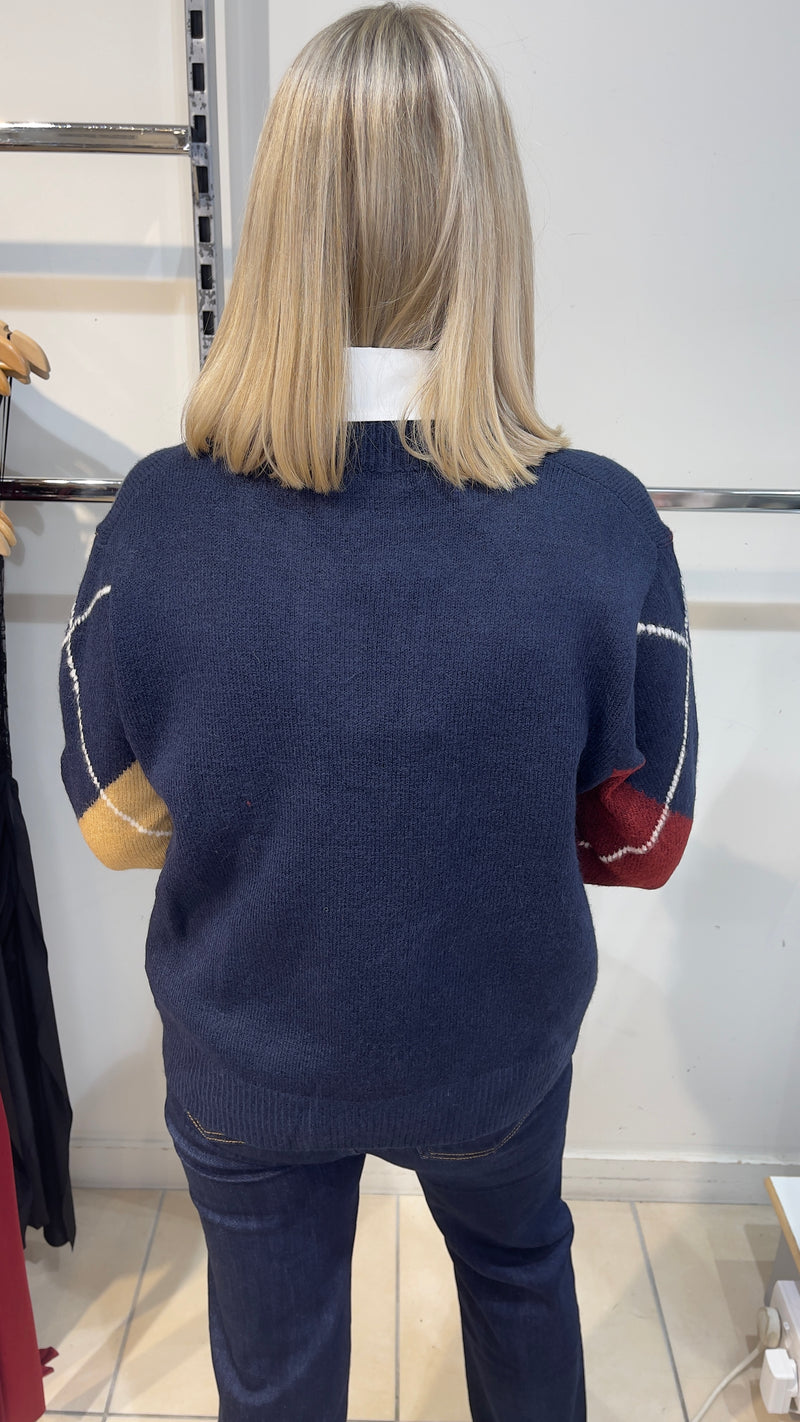 Aoife - Two in One Argyle Shirt Knit jumper