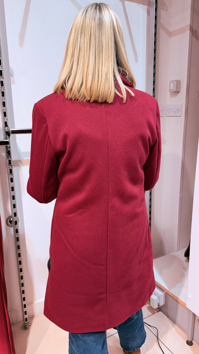Lauren - Herringbone Lined Coat Wine
