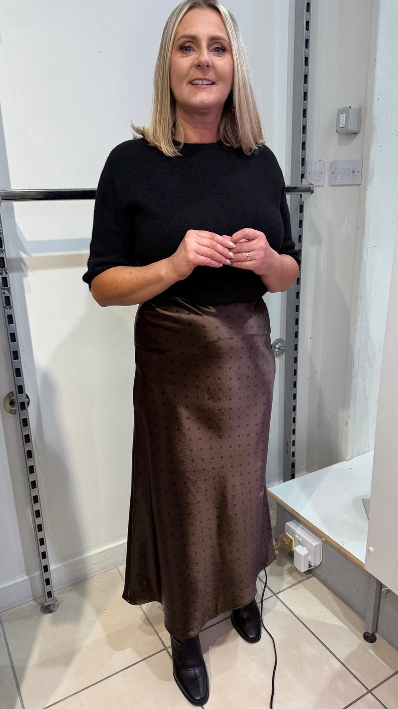 Paris - Brown Polka Dot Midi Skirt
