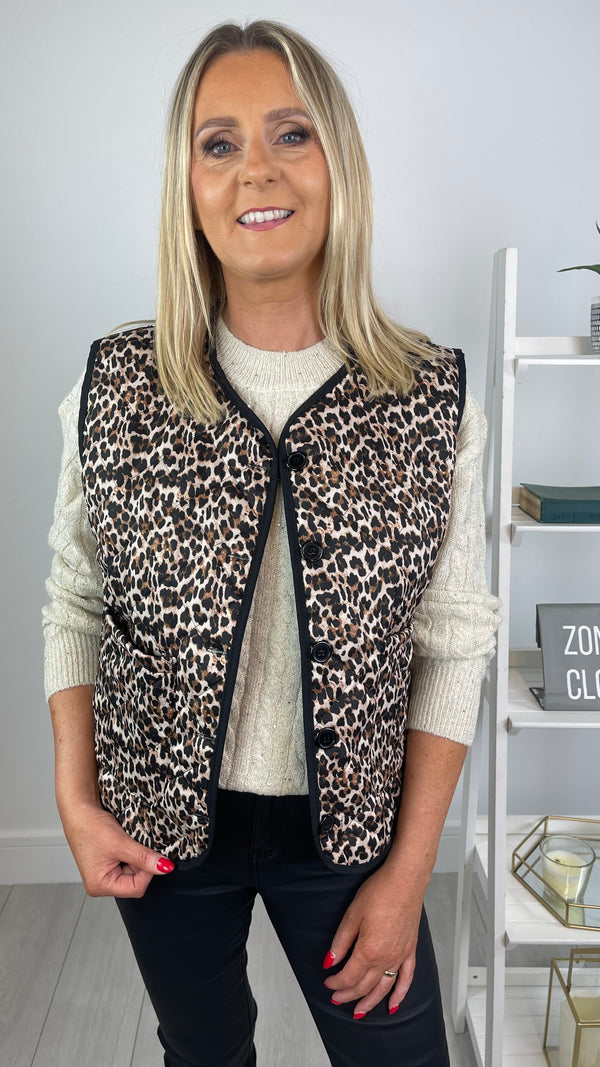 Jill - Leopard Lightly Padded Button Waistcoat