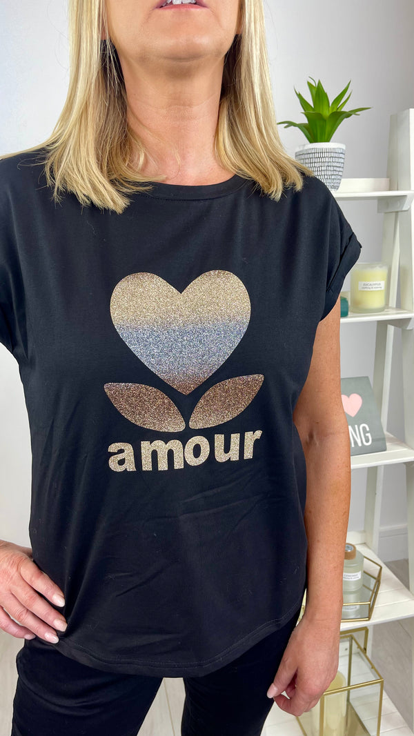 FiFi - Black Amour Shimmer Print T-Shirt