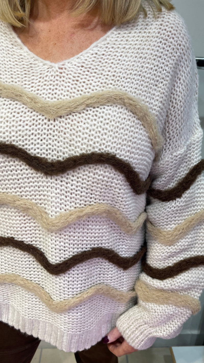 Mia - Beige  Wave Textured Soft Knit