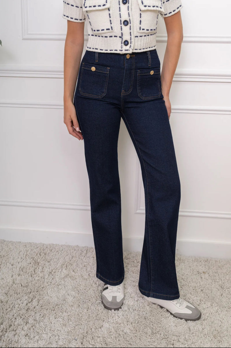 Leo - Indigo Stretch Button Pocket Jeans