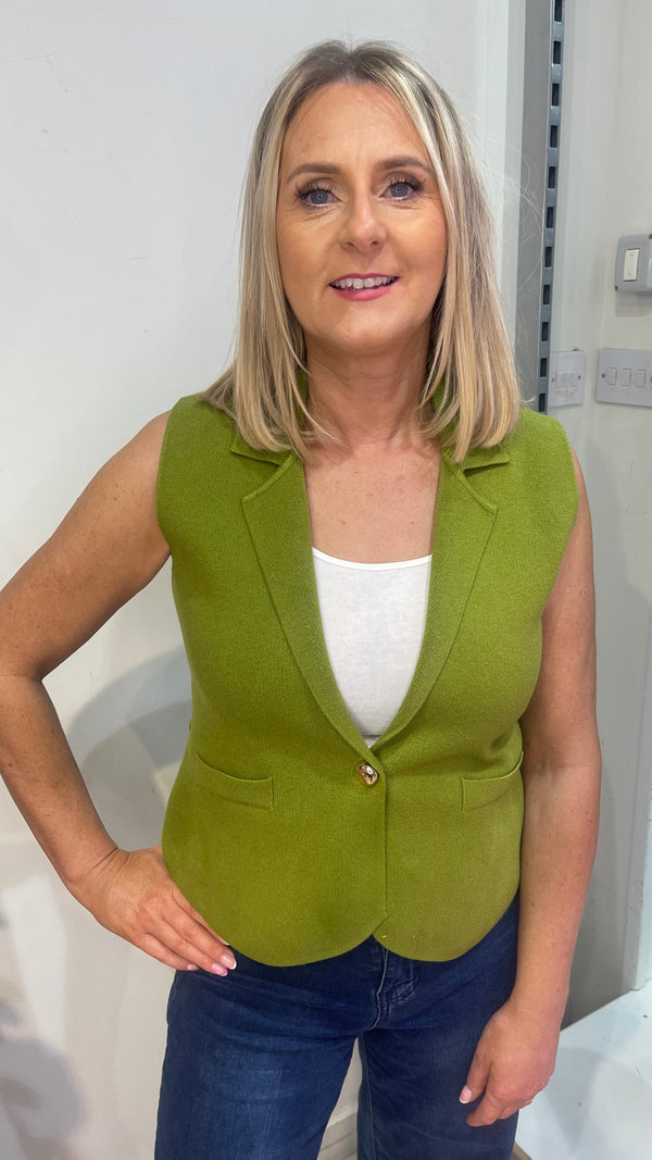 Emma - Olive knit Button Waistcoat