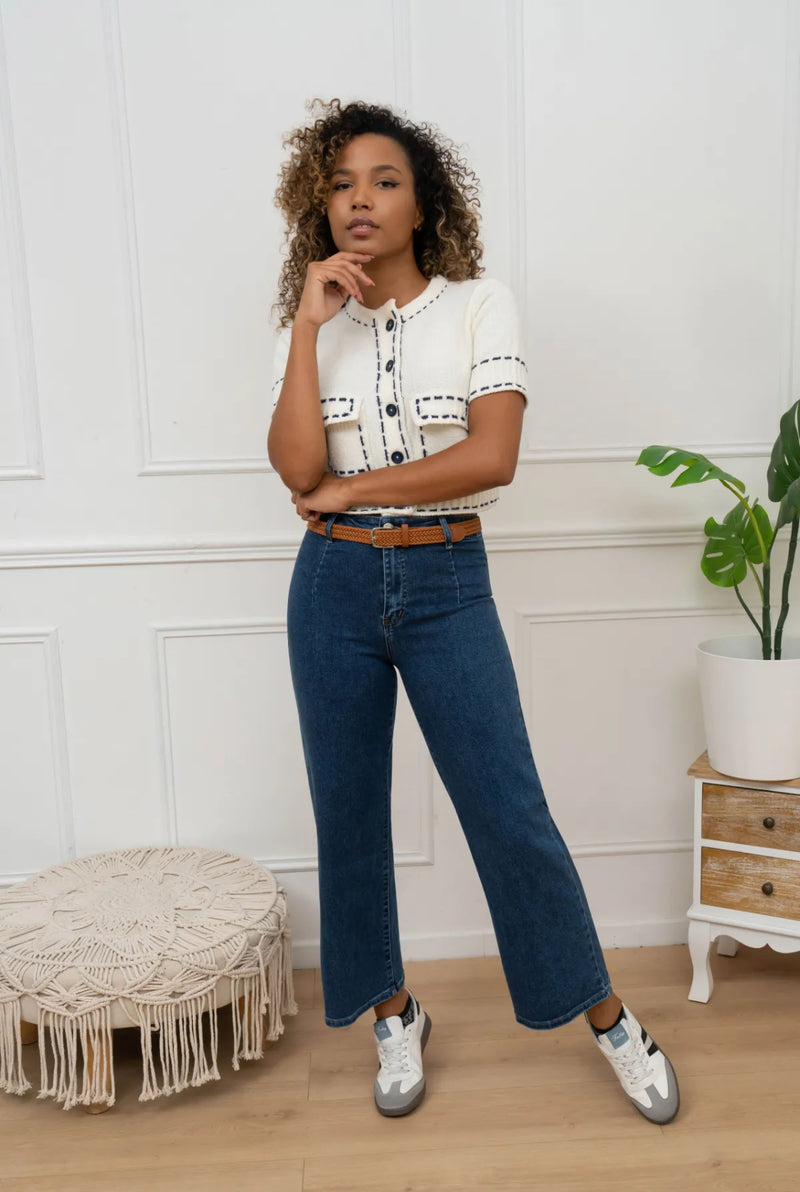 Jake - Blue Denim Belted Cropped Jeans