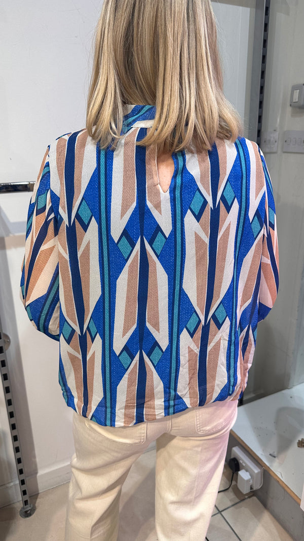 Jodie - Royal Print High Neck Top