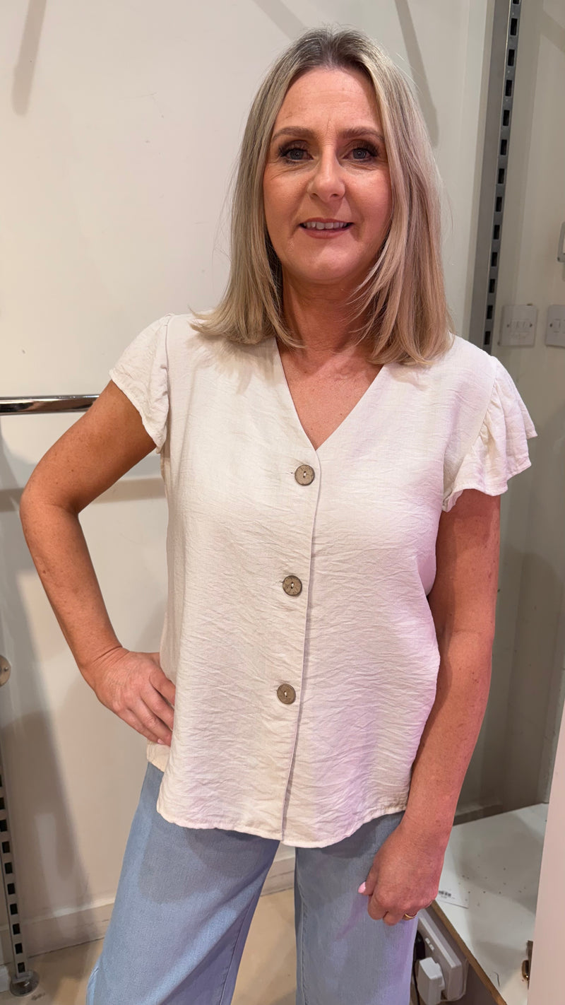 Maeve - Linen Look Button Front Blouse White