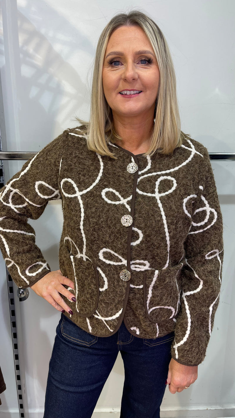 Maisy - Brown Rope Detail Fuzzy Jacket