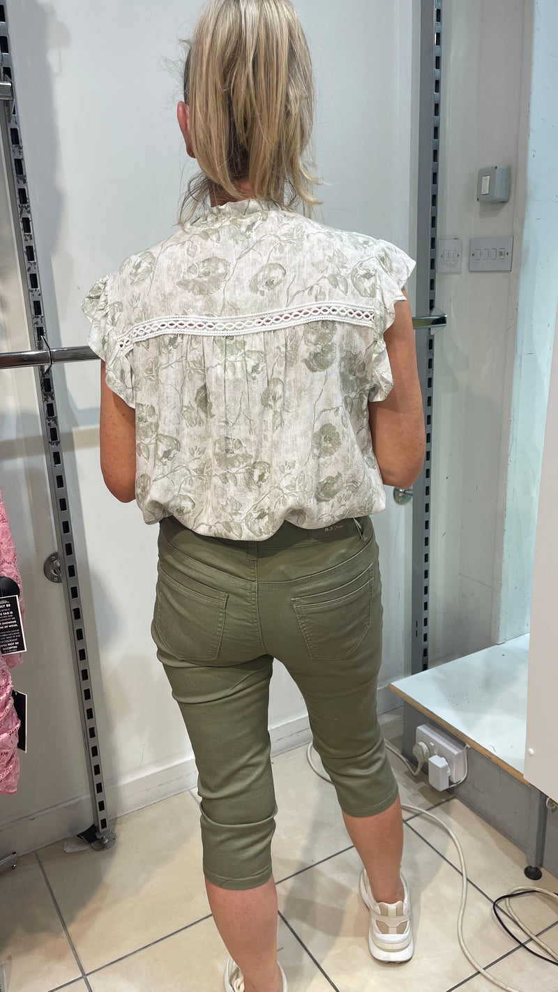 Melanie - Khaki Cotton Mix Capris