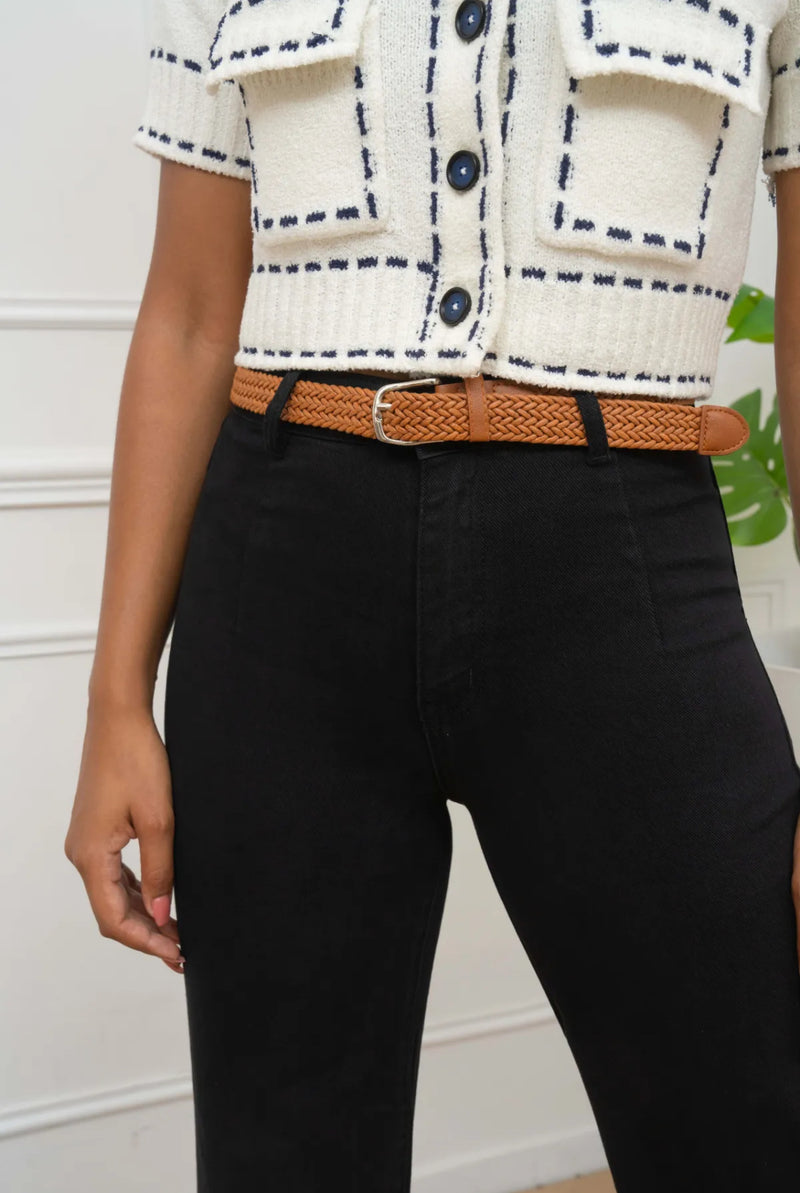 Jake - Black Denim Belted Cropped Jeans