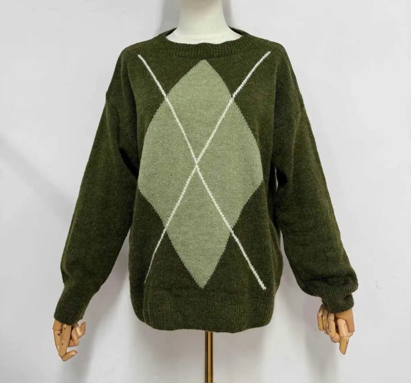 Anna - Green Diamond Print Knit