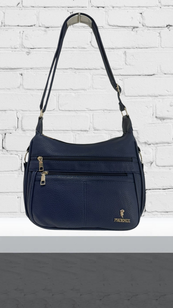 Aoife - Double Zip Front Plain Navy Bag