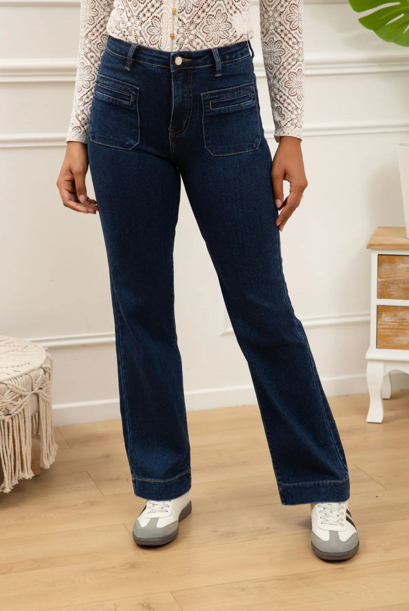 Sandra - Pocket Front Denim Wide Leg Jeans