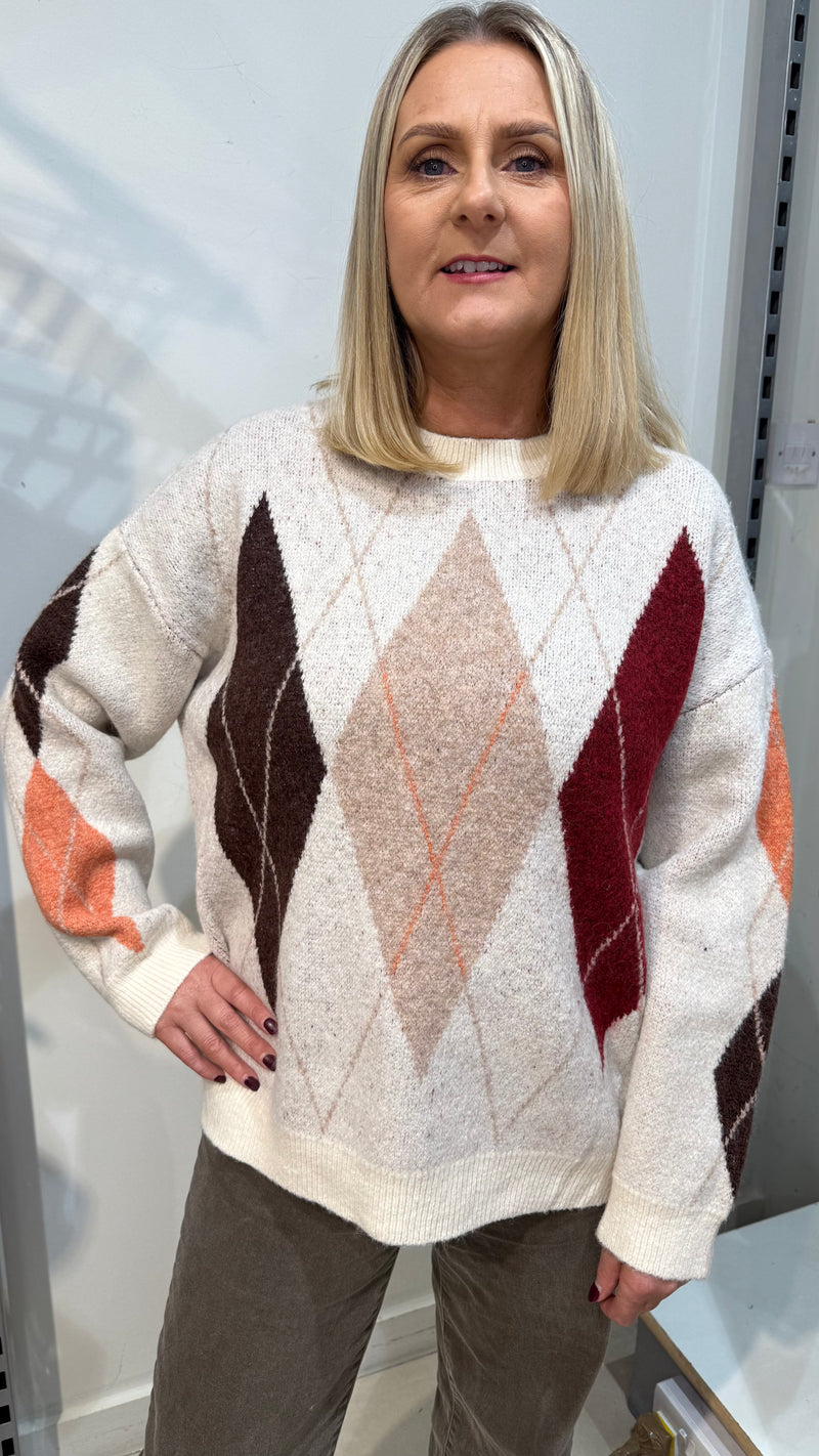Jessie - Beige Diamond Multi colour Knit