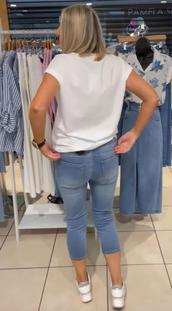 Val - Denim Capri elasticated Waistband