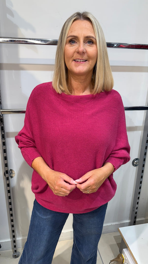 Orla - Raspberry  Soft Bat-Wing Jumper