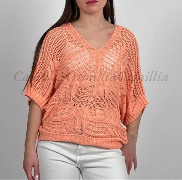 Chloe - Light Orange Open Knit Batwing Top