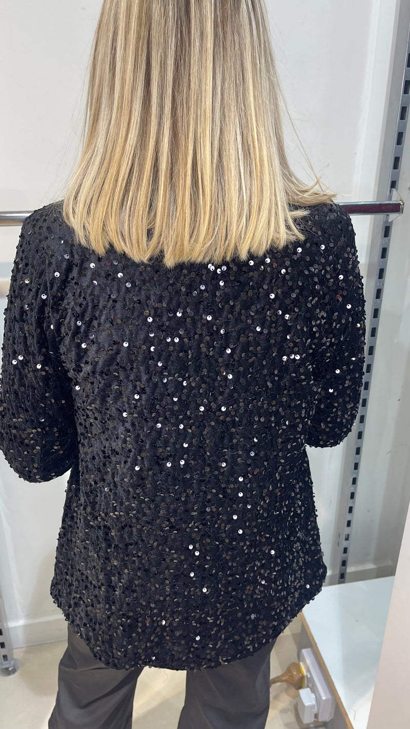 Kay - Black Sequin Lined Jacket