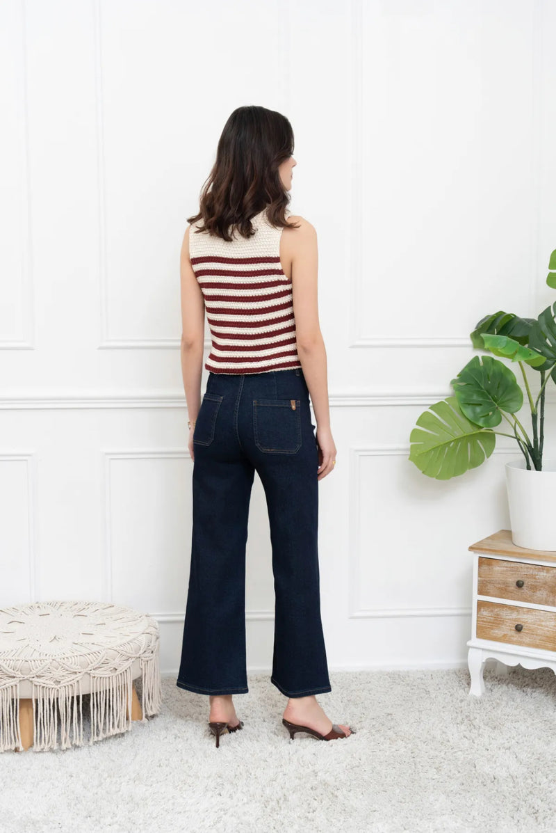 Jake - Dark Blue Denim Belted Cropped Jeans