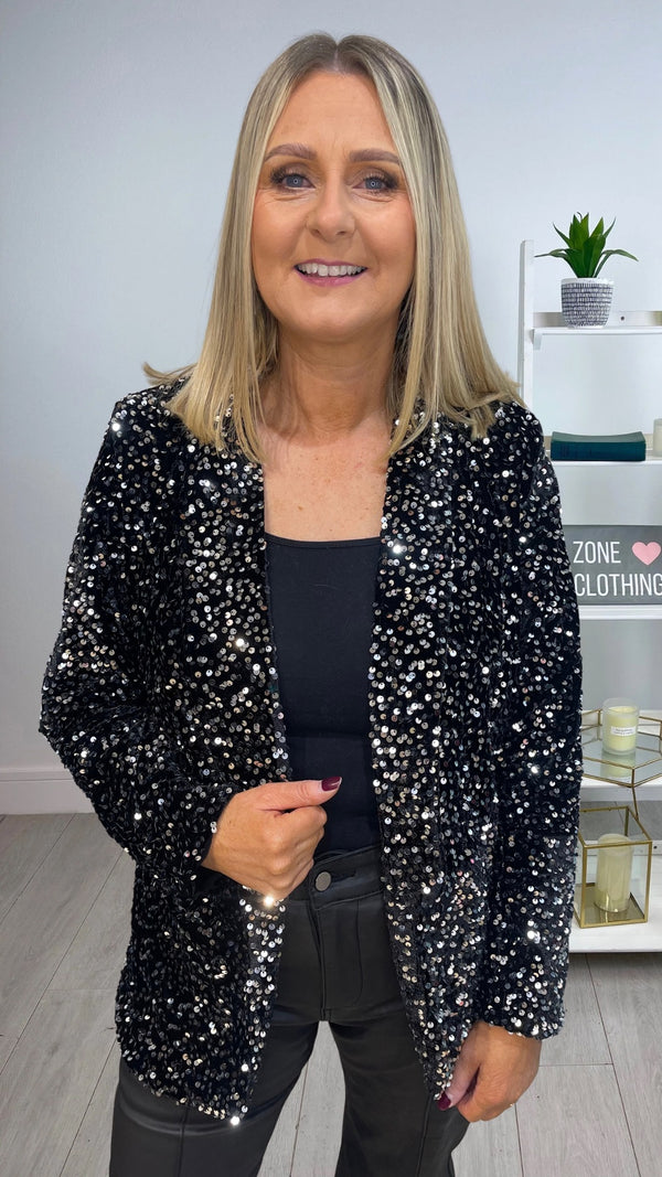 Kay - Black/Silver Sequin Lined Jacket