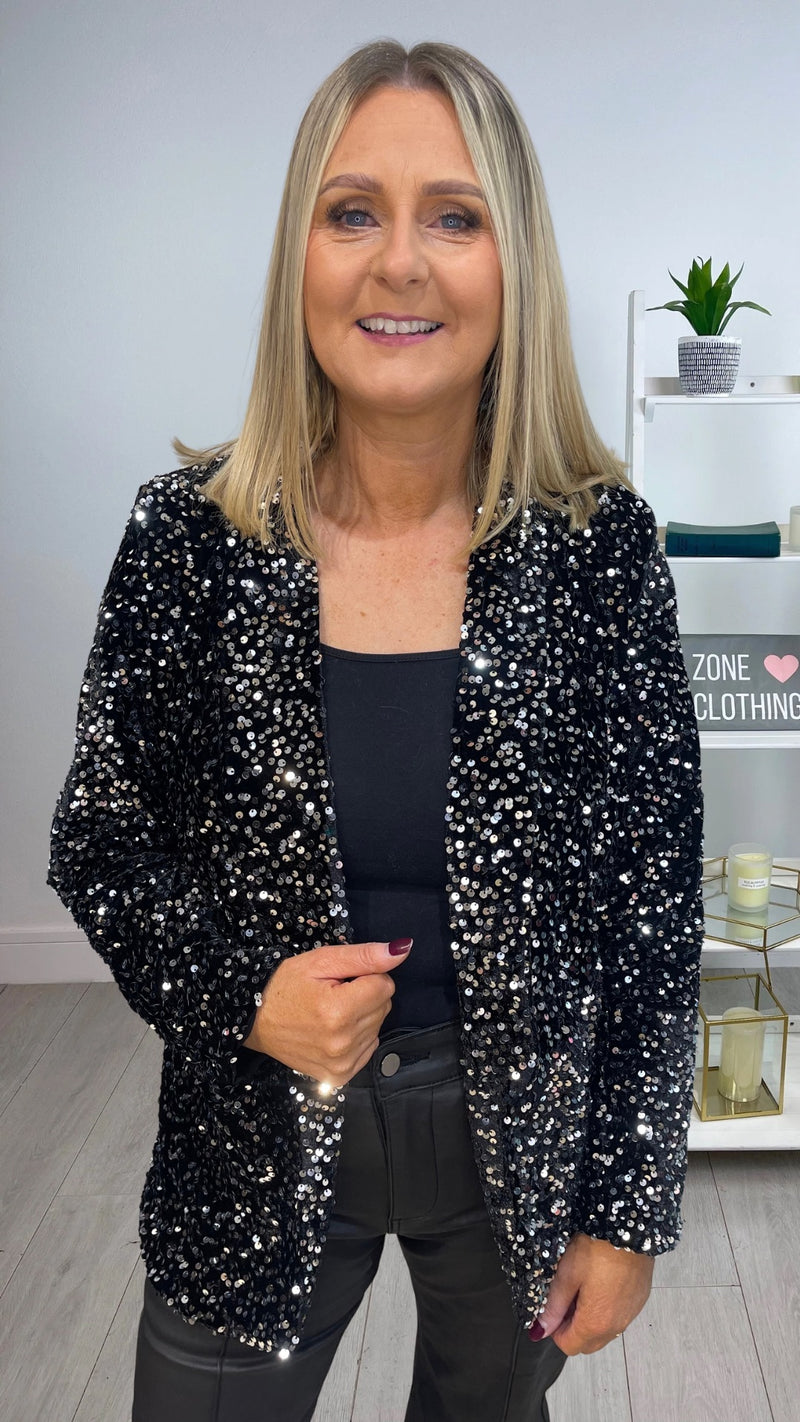 Kay - Black/Silver Sequin Lined Jacket