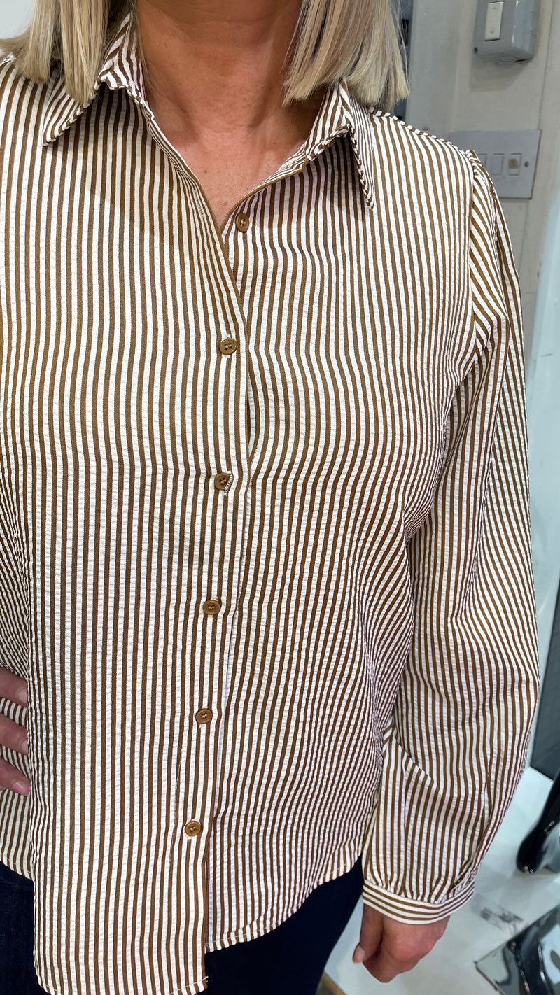 Debbie - Coffee Stripe Shirt