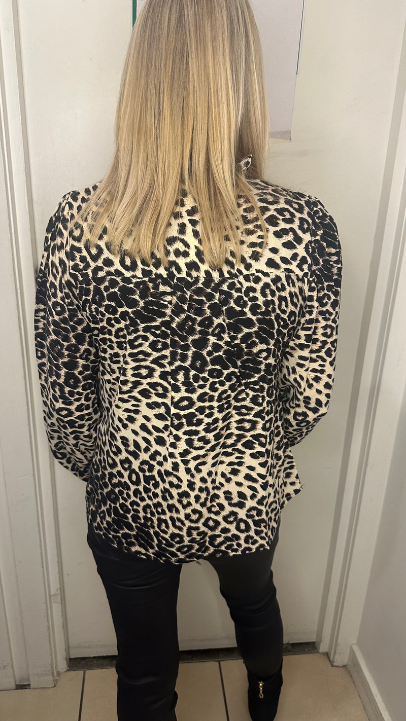 Amy - Animal Print Button Neck Top