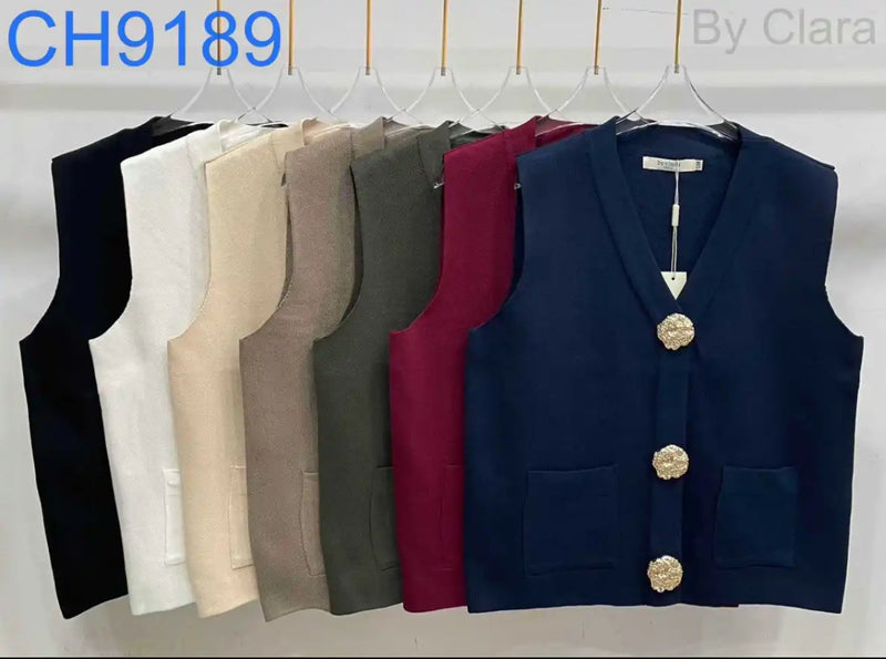 Clara - Beige Button knit Waistcoat