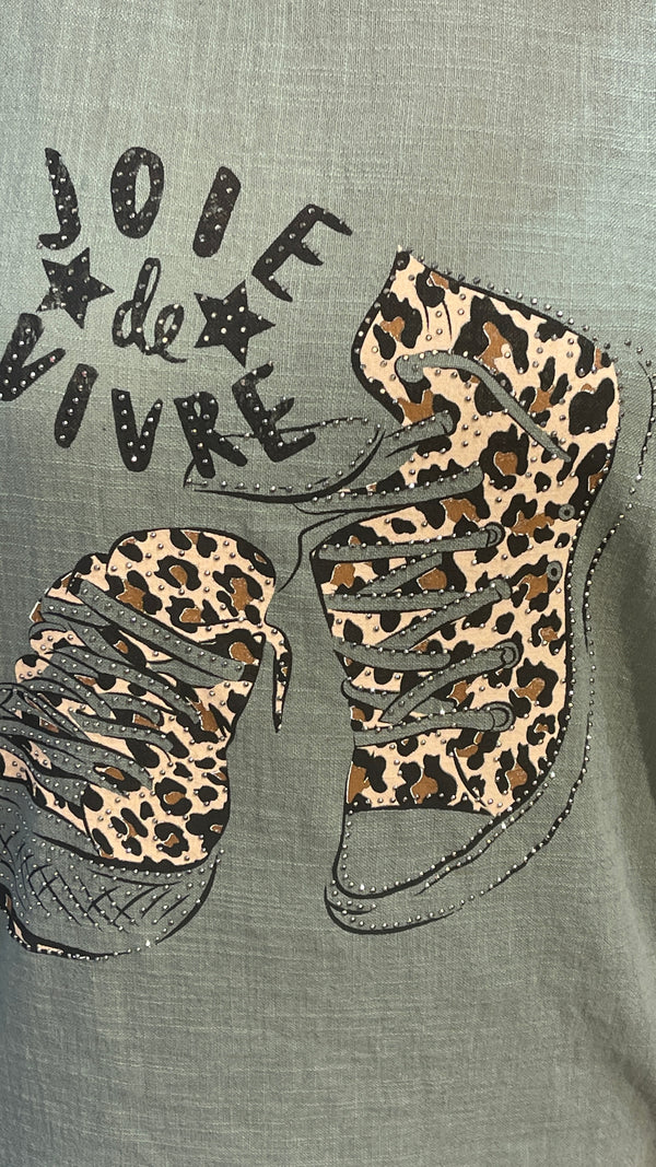 Sally - Khaki Leopard Graphic Top