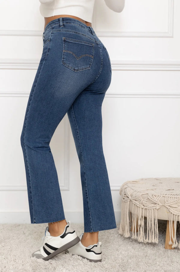 Nathan - Mid Wash Stretch Denim Crop Jeans