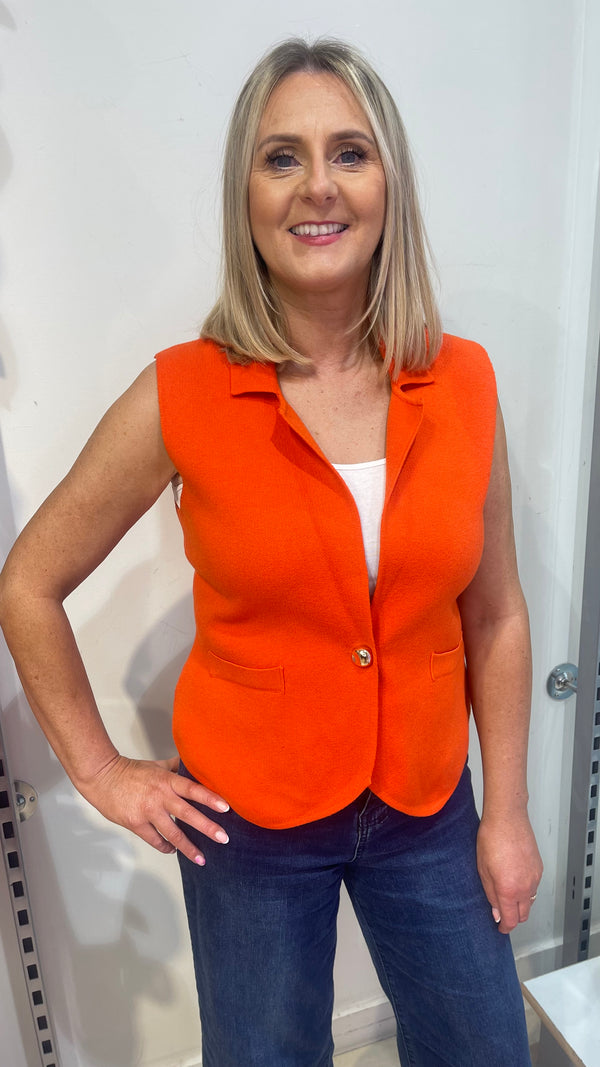Emma - Orange knit Button Waistcoat