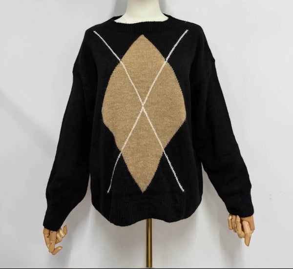 Anna - Black Diamond Print Knit