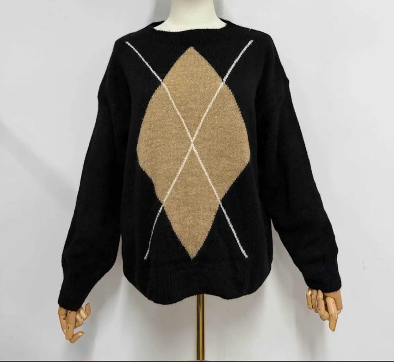 Anna - Black Diamond Print Knit