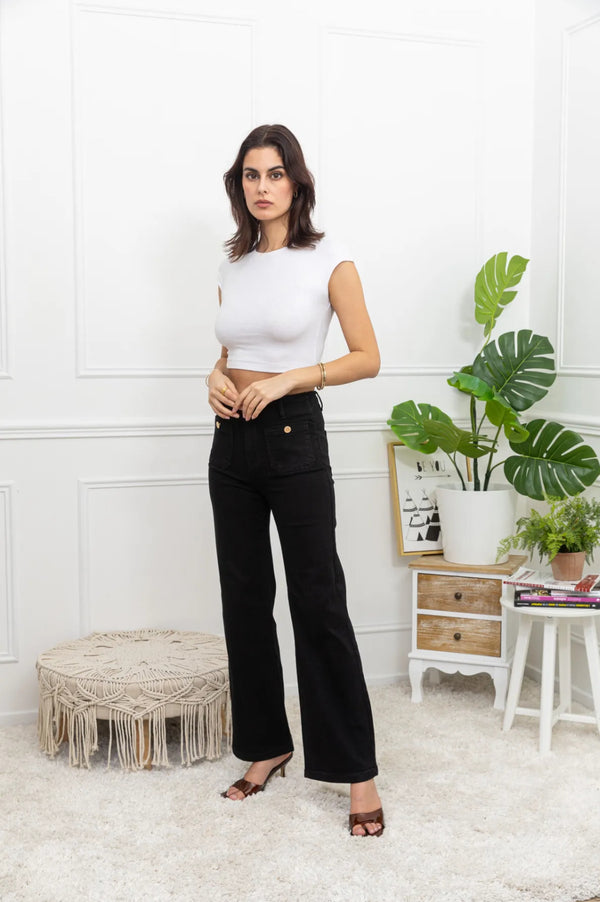 Leo - Black Stretch Button Pocket Jeans